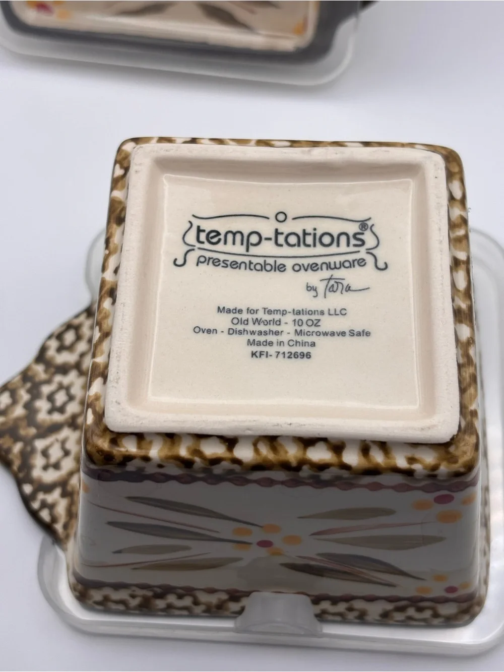 Set of 2 Temptations Ovenware Square Ramekins with Lids in Old World Brown